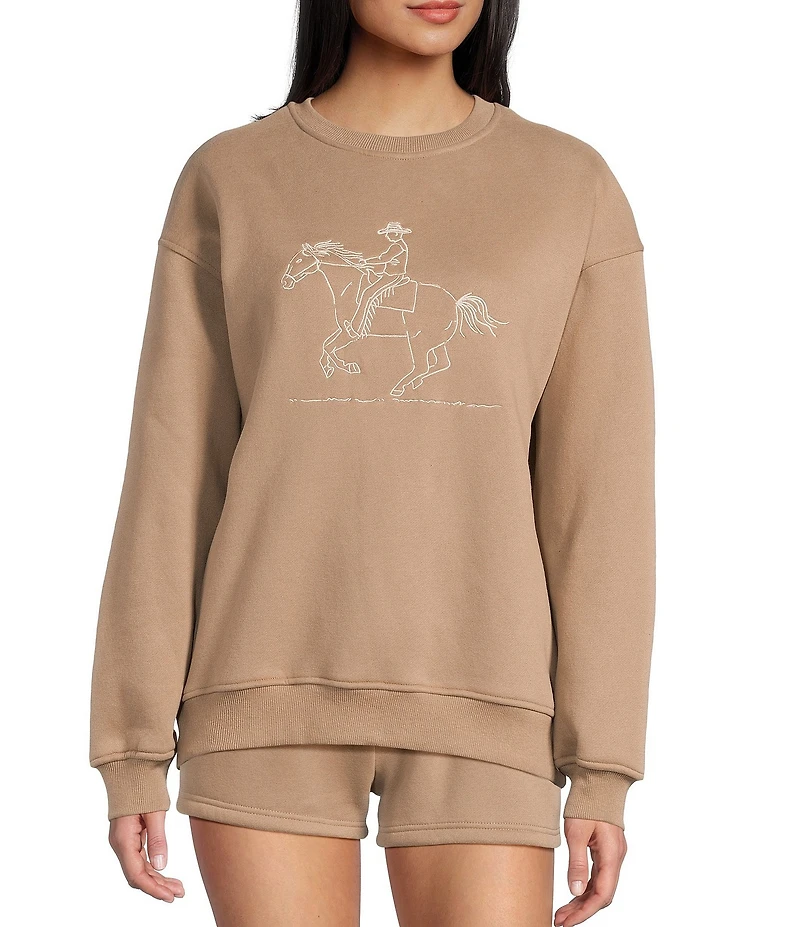 Bailey Rose Western Horse Print Pullover Crew Neck Sweatshirt