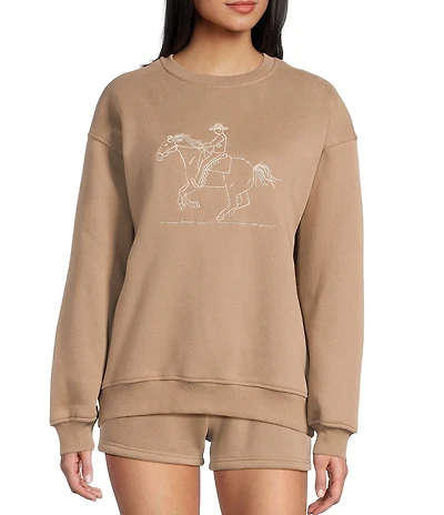 Bailey Rose Western Horse Print Pullover Crew Neck Sweatshirt