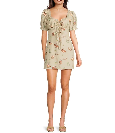 Bailey Rose Western Horse Print Short Sleeve Mini Dress