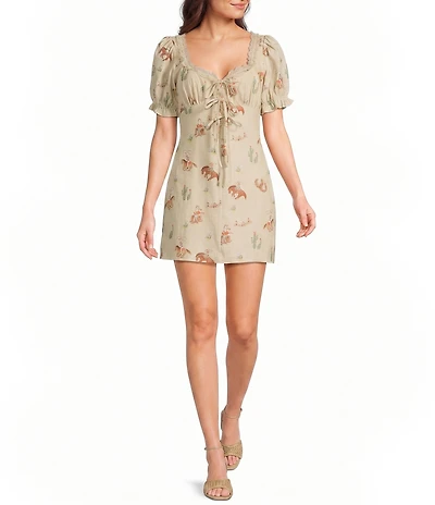 Bailey Rose Western Horse Print Short Sleeve Mini Dress