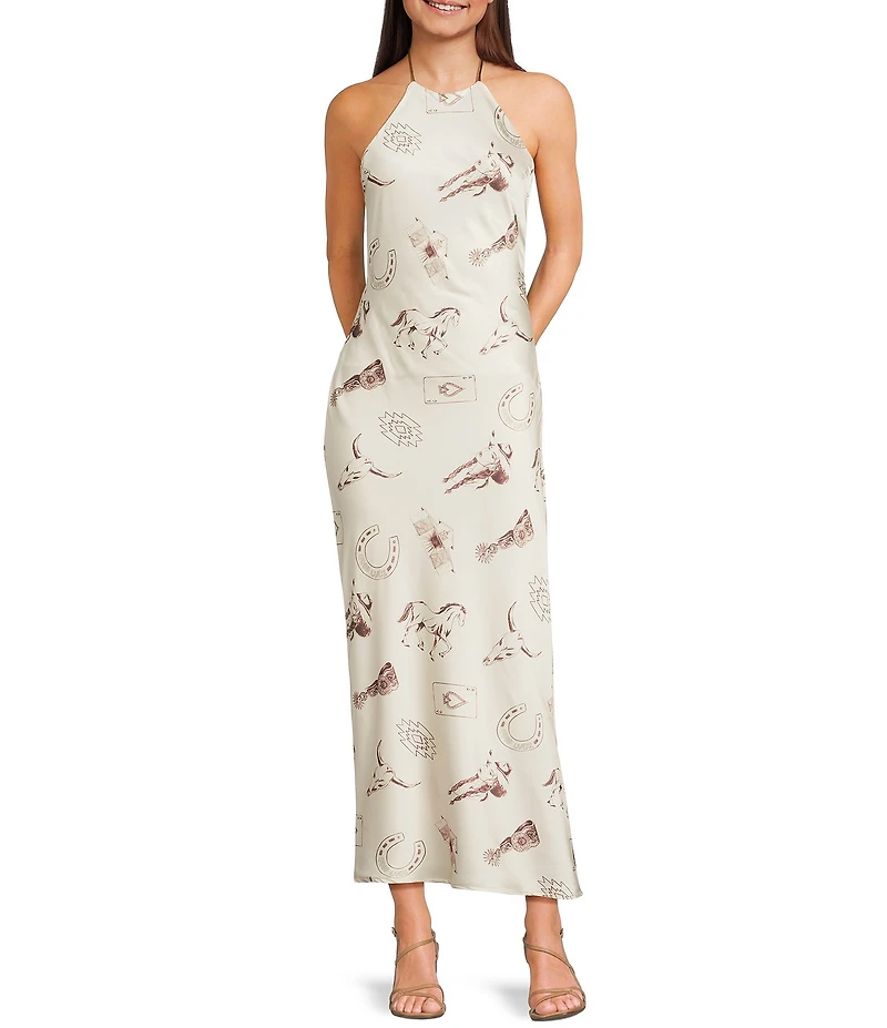 Bailey Rose Western Horseshoe Print Halter Top Maxi Dress