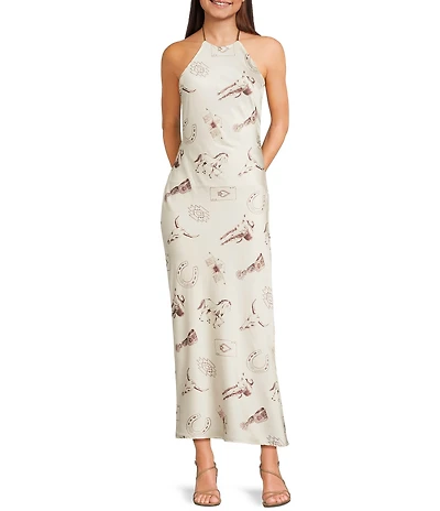 Bailey Rose Western Horseshoe Print Halter Top Maxi Dress