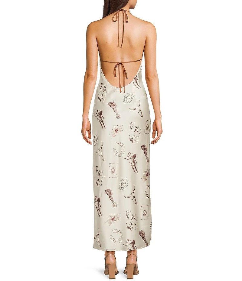 Bailey Rose Western Horseshoe Print Halter Top Maxi Dress