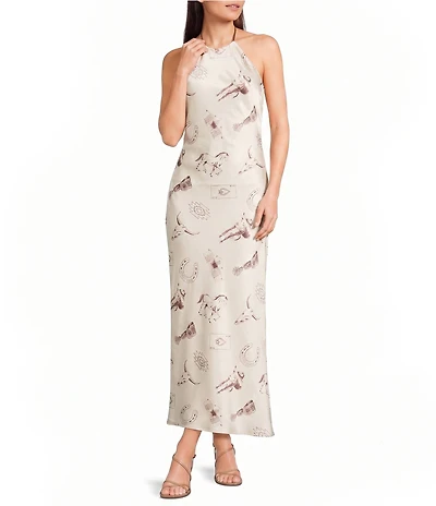 Bailey Rose Western Horseshoe Print Halter Top Maxi Dress