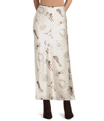 Bailey Rose Western Horseshoe Print Silk Maxi Skirt