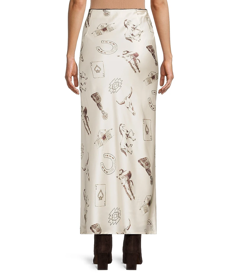Bailey Rose Western Horseshoe Print Silk Maxi Skirt