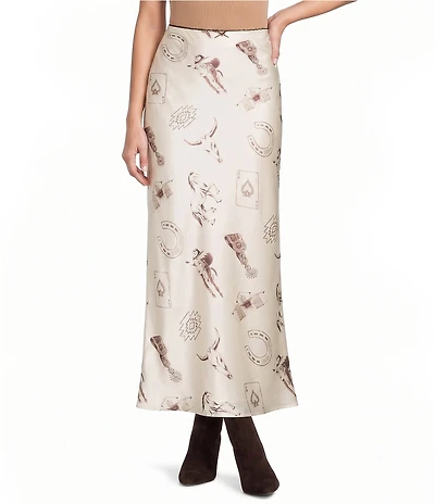 Bailey Rose Western Horseshoe Print Silk Maxi Skirt