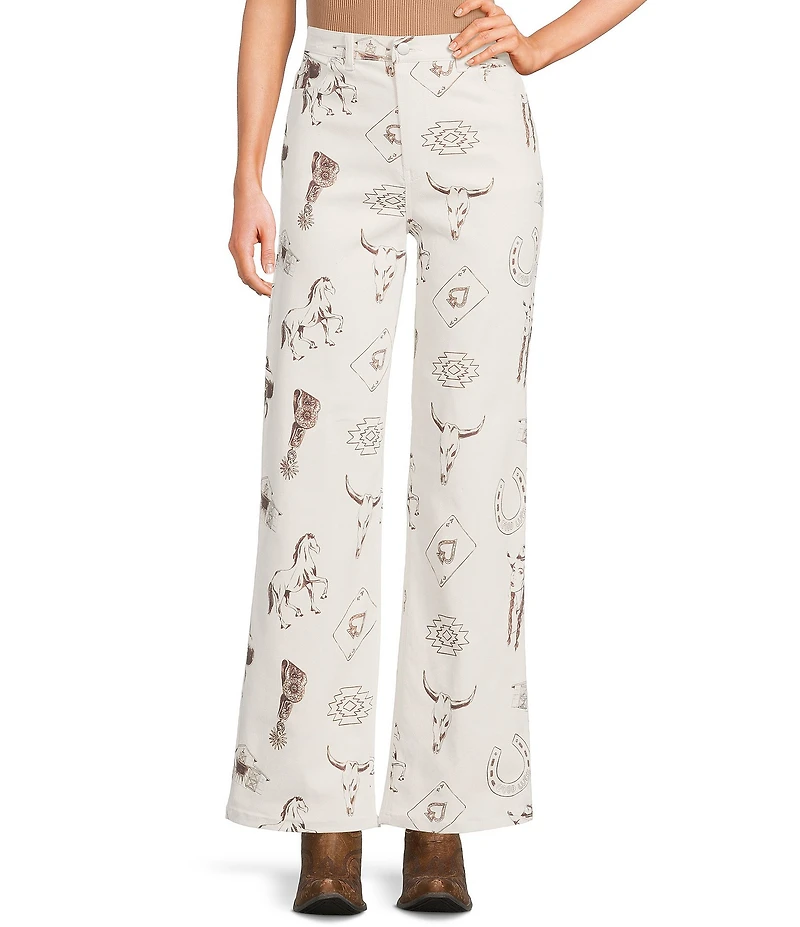 Bailey Rose Western Horseshoe Print Wide Legged Jeans