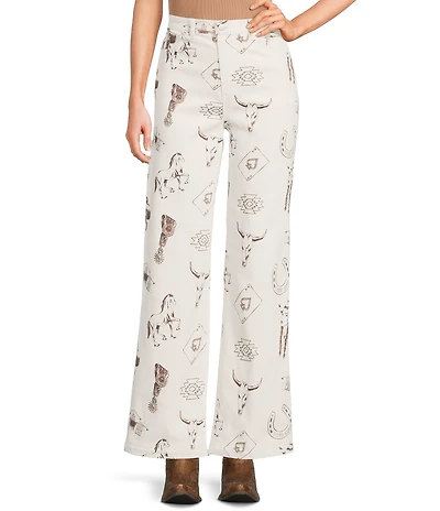 Bailey Rose Western Horseshoe Print Wide Legged Jeans