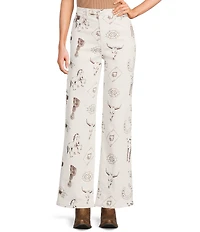 Bailey Rose Western Horseshoe Print Wide Legged Jeans