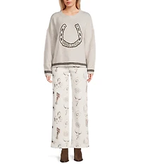Bailey Rose Western Horseshoe Print Wide Legged Jeans
