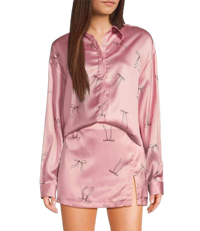 Bailey Rose Long Sleeve Button Front Bow Print Coordinating Top