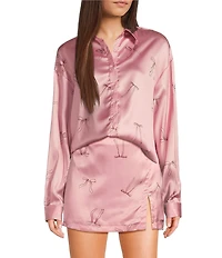 Bailey Rose Long Sleeve Button Front Bow Print Coordinating Top