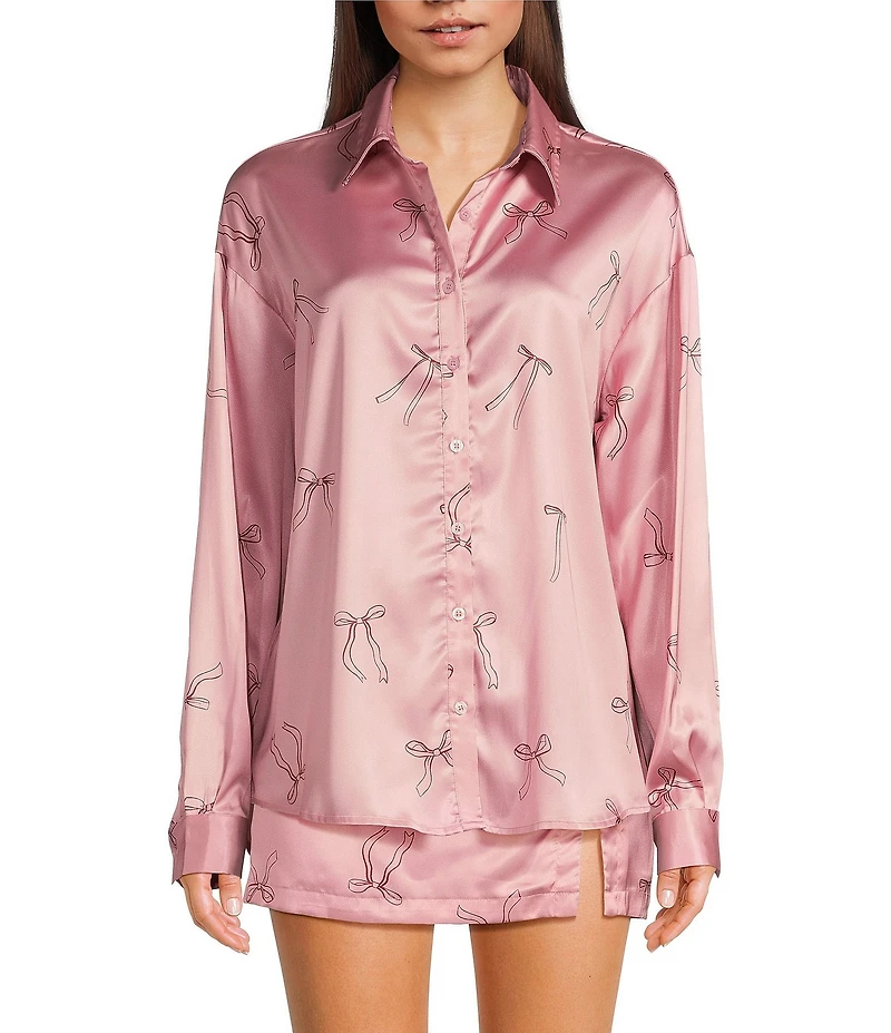 Bailey Rose Long Sleeve Button Front Bow Print Coordinating Top