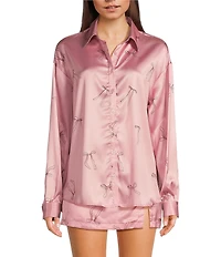 Bailey Rose Long Sleeve Button Front Bow Print Coordinating Top
