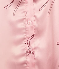 Bailey Rose Long Sleeve Button Front Bow Print Coordinating Top