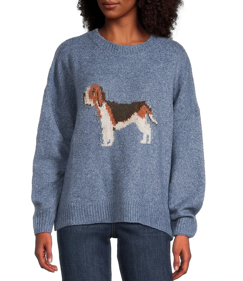 Bailey Rose Long Sleeve Crew Neck Dog Print Sweater