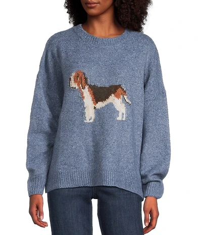 Bailey Rose Long Sleeve Crew Neck Dog Print Sweater