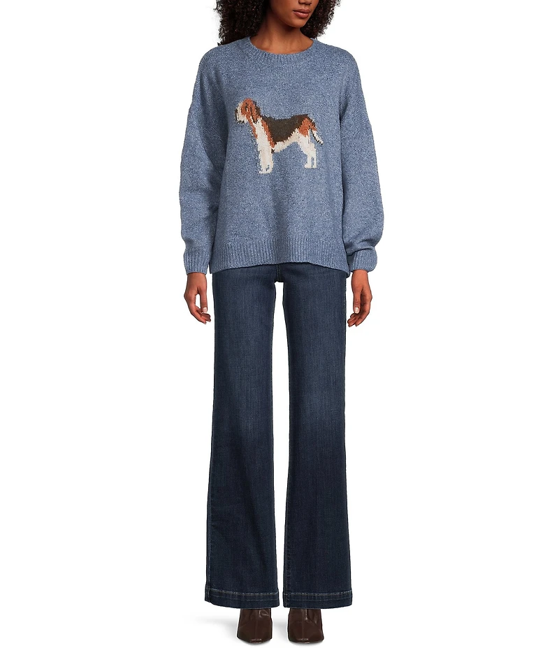 Bailey Rose Long Sleeve Crew Neck Dog Print Sweater