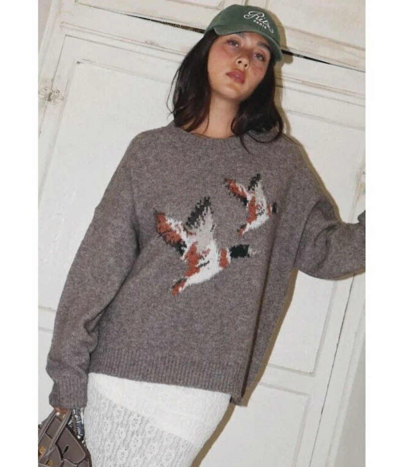 Bailey Rose Long Sleeve Crew Neck Duck Print Sweater
