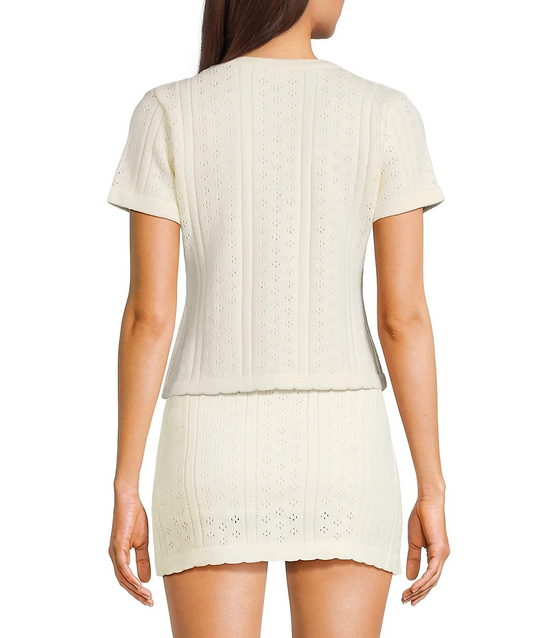 Bailey Rose Short Sleeve Pointelle Tie Front Coordinating Top