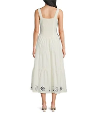 Bailey Rose Nantucket Square Neck Sleeveless Embroidered Hem Tie Front Maxi Dress