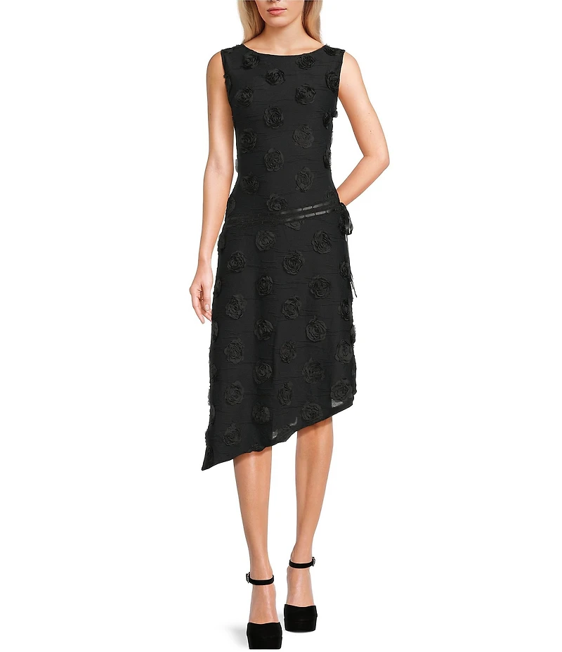 Bailey Rose Rosette Sleeveless Asymmetrical Hem Midi Dress