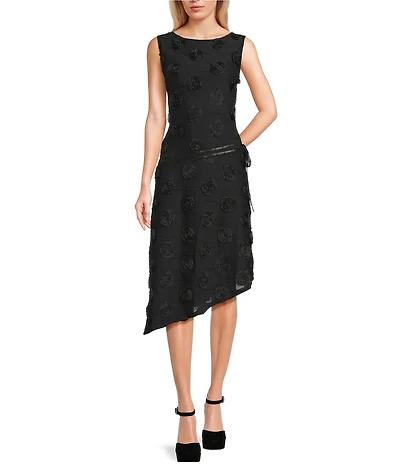 Bailey Rose Rosette Sleeveless Asymmetrical Hem Midi Dress