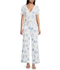 Bailey Rose Seashell Print Wide Leg Coordinating Jeans