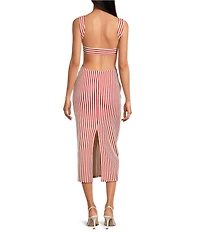 Bailey Rose Stripe Sleeveless Square Neck Open Back Midi Dress