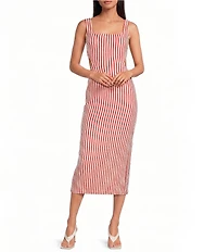 Bailey Rose Stripe Sleeveless Square Neck Open Back Midi Dress