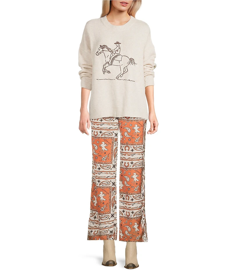 Bailey Rose Western Satin Pull On Wide Leg Pants