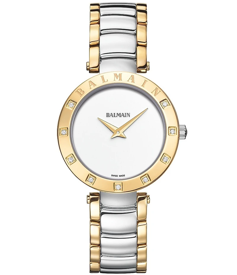 Balmain Women's Quartz Analog Two Tone Crystal Detail Bracelet Watch