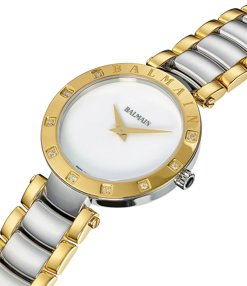 Balmain Women's Quartz Analog Two Tone Crystal Detail Bracelet Watch