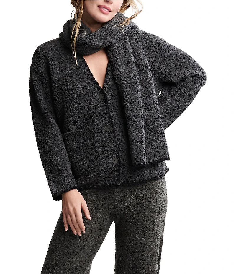 Barefoot Dreams CozyChic® Blanket Stitch Cardigan with Detachable Scarf
