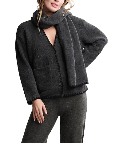 Barefoot Dreams CozyChic® Blanket Stitch Cardigan with Detachable Scarf
