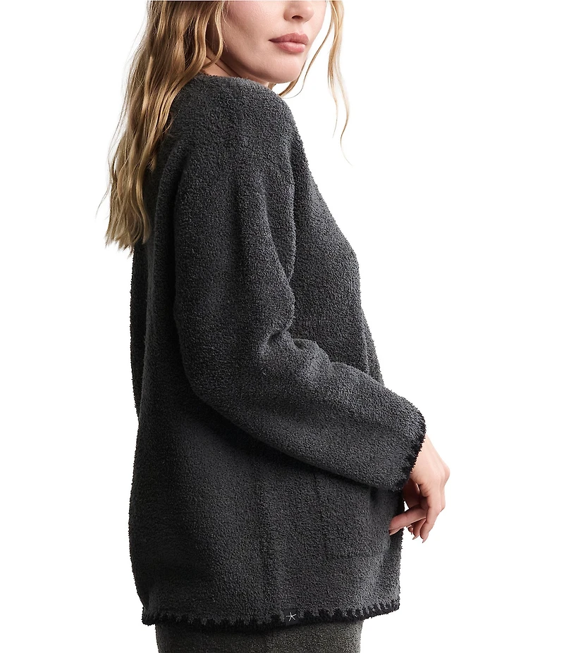Barefoot Dreams CozyChic® Blanket Stitch Cardigan with Detachable Scarf