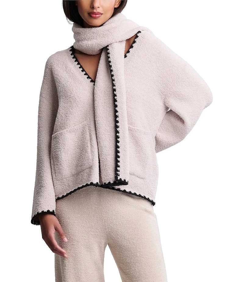 Barefoot Dreams CozyChic® Blanket Stitch Cardigan with Detachable Scarf