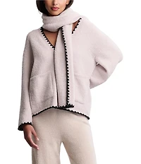 Barefoot Dreams CozyChic® Blanket Stitch Cardigan with Detachable Scarf