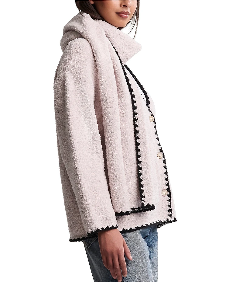Barefoot Dreams CozyChic® Blanket Stitch Cardigan with Detachable Scarf