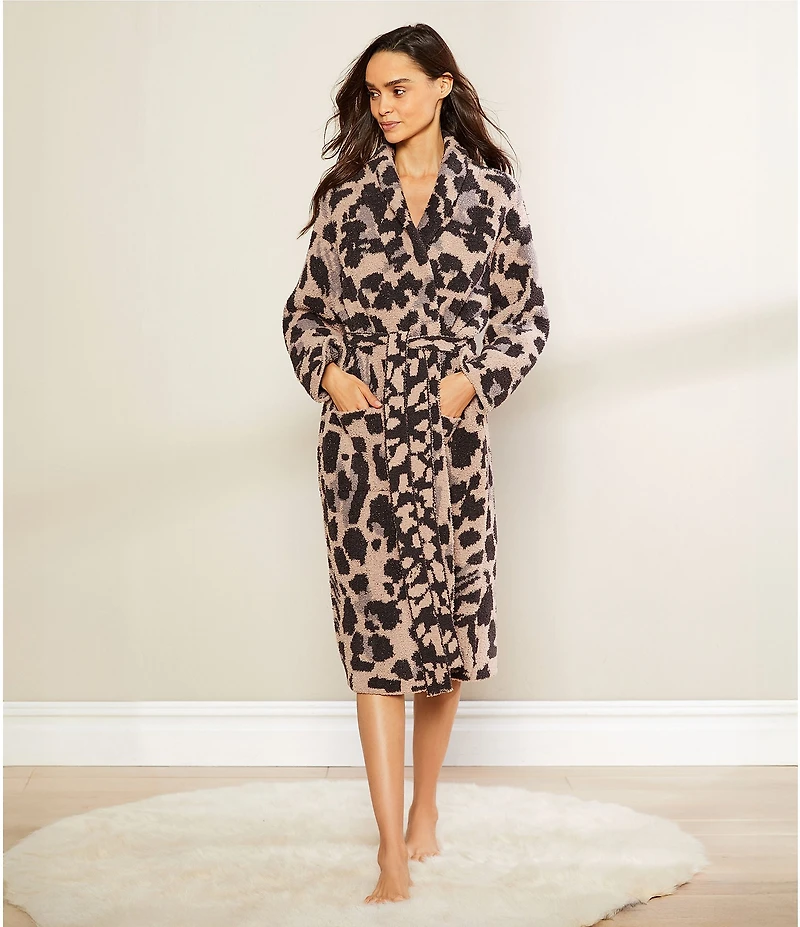 Barefoot Dreams CozyChic® Leopard Print Long Sleeve Shawl Collar Belt-Tie Long Cozy Robe
