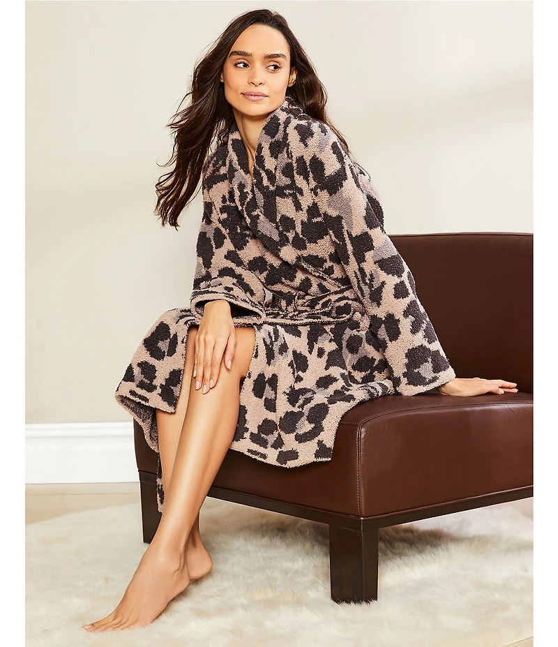 Barefoot Dreams CozyChic® Leopard Print Long Sleeve Shawl Collar Belt-Tie Long Cozy Robe