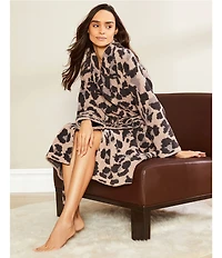 Barefoot Dreams CozyChic® Leopard Print Long Sleeve Shawl Collar Belt-Tie Long Cozy Robe