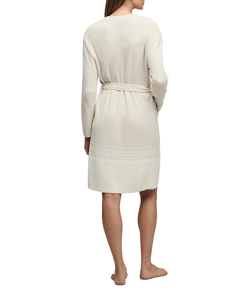 Barefoot Dreams CozyChic Lite® Long Sleeve V-Neck Stripe Ribbed Short Robe