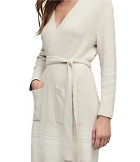 Barefoot Dreams CozyChic Lite® Long Sleeve V-Neck Stripe Ribbed Short Robe