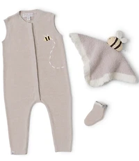 Barefoot Dreams CozyChic Ultra Lite Baby Boys Bee Sleeveless Coverall, Lovey, & Sock Set