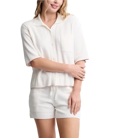 Barefoot Dreams CozyChic Ultra Lite Contrast Scallop Short Sleeve Shirt and Short Set