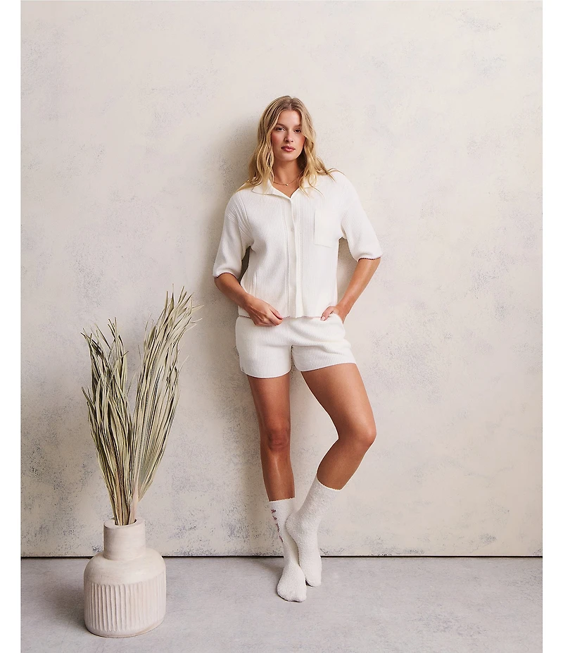 Barefoot Dreams CozyChic Ultra Lite Contrast Scallop Short Sleeve Shirt and Short Set
