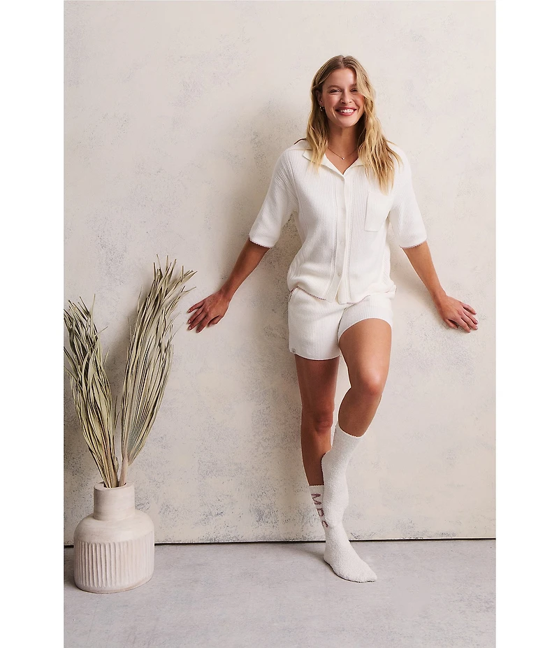 Barefoot Dreams CozyChic Ultra Lite Contrast Scallop Short Sleeve Shirt and Short Set