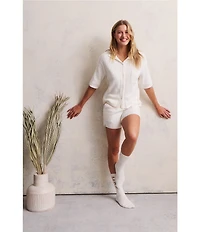 Barefoot Dreams CozyChic Ultra Lite Contrast Scallop Short Sleeve Shirt and Short Set